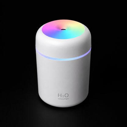 Modern mini USB humidifier with soft LED light and auto shut-off feature for home office and bedside setup