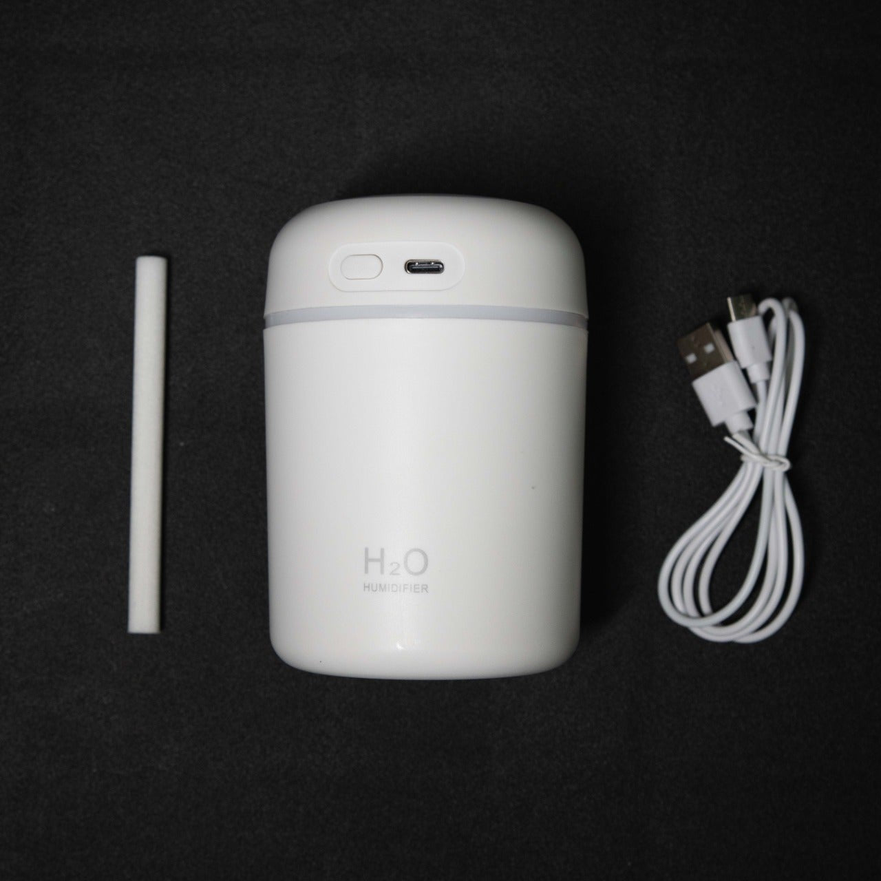 Mini USB Humidifier with RGB LED Light including USB cable and wick filter for portable bedroom and desk use