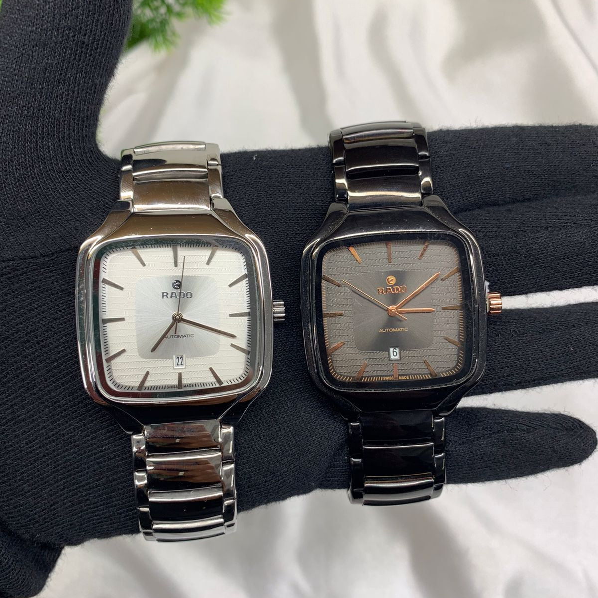 Square Automatic Men’s Watch – Silver & Black Stainless Steel Collection