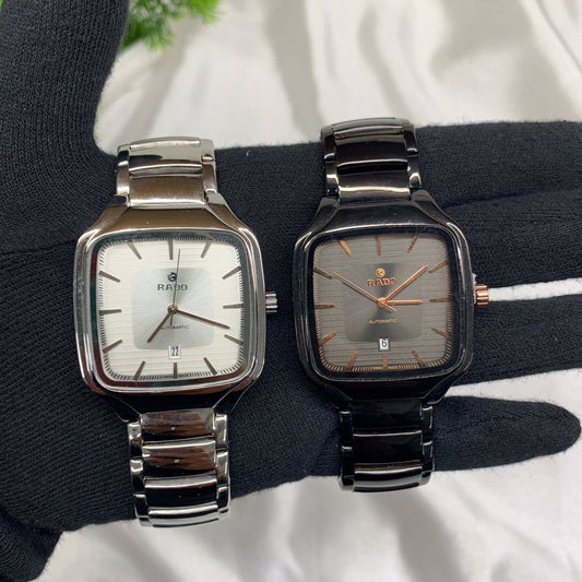 Square Automatic Men’s Watch – Silver & Black Stainless Steel Collection