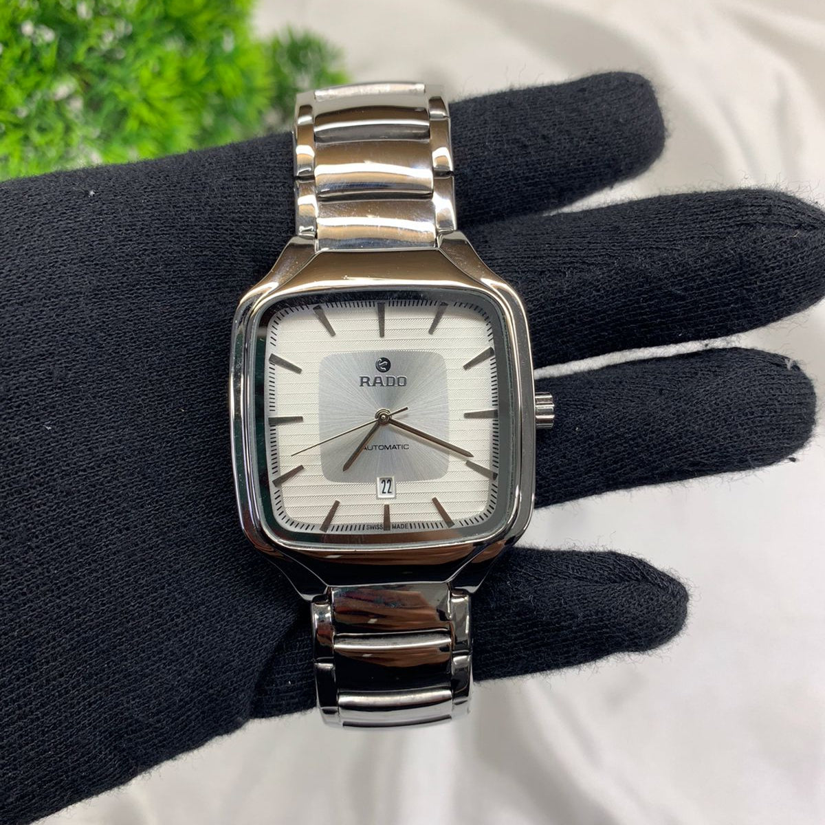 Square Automatic Men’s Watch – Silver & Black Stainless Steel Collection