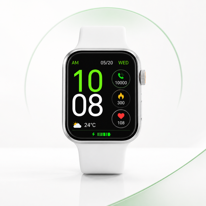 Front view of the Rambo Calling smartwatch with a 2.01-inch HD display and white silicone strap.