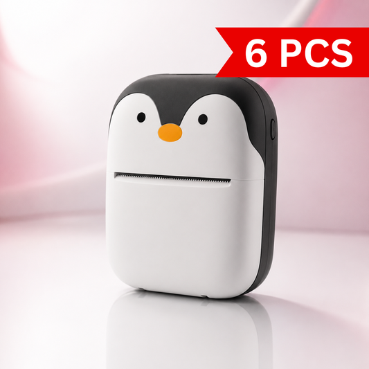 Compact portable Bluetooth thermal mini printer with a penguin-inspired design, wireless inkless printer for printing photos, labels, notes, sketches and text using thermal paper.