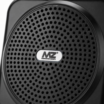 Close-up of the portable voice amplifier front speaker grille with precision perforated design and central logo, highlighting durable construction and premium finish.