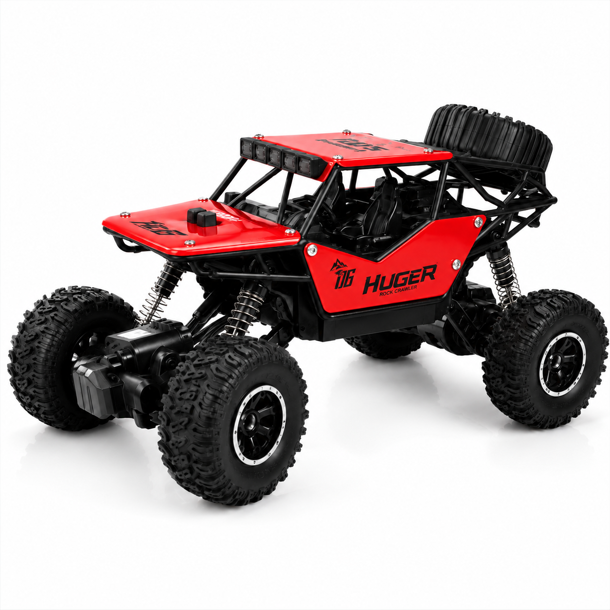 RC rock crawler with oversized off-road tyres and die-cast metal body.