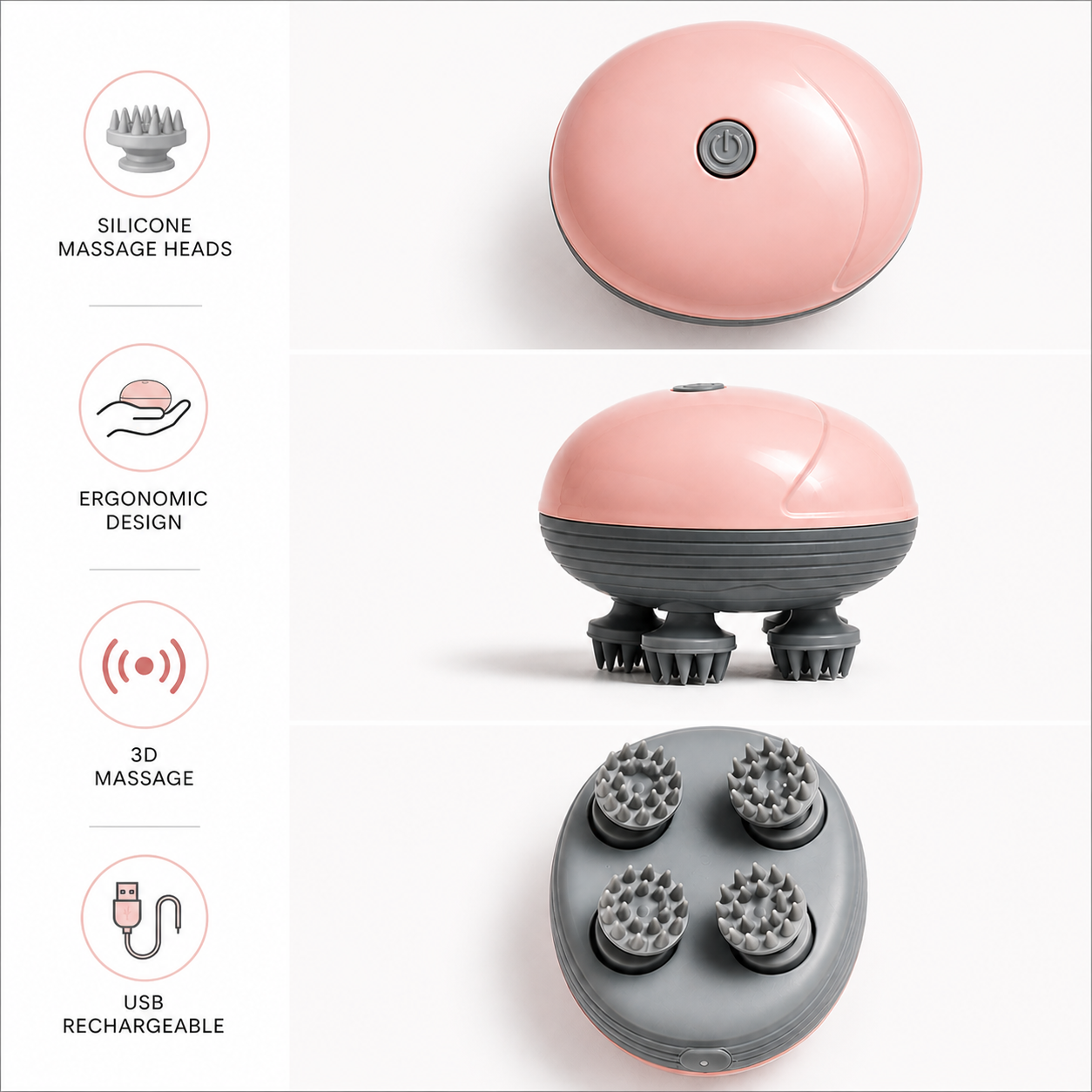 Scalp Ease Pro smart scalp massager silicone massage heads ergonomic design USB rechargeable head massager