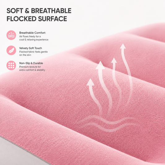 Close-up of the soft flocked surface on a premium inflatable lounge sofa, showcasing breathable fabric texture, velvety finish and durable non-slip material for enhanced comfort.