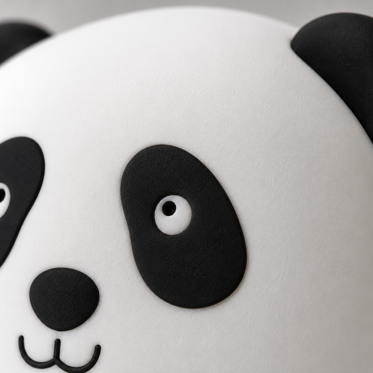 Close-up view of panda silicone night lamp showing soft-touch silicone texture, smooth finish and detailed facial design.