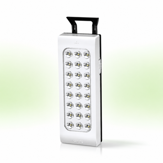 DP LED-716 rechargeable portable LED emergency hand lamp with 30 high-brightness LEDs, ergonomic carry handle, and compact design