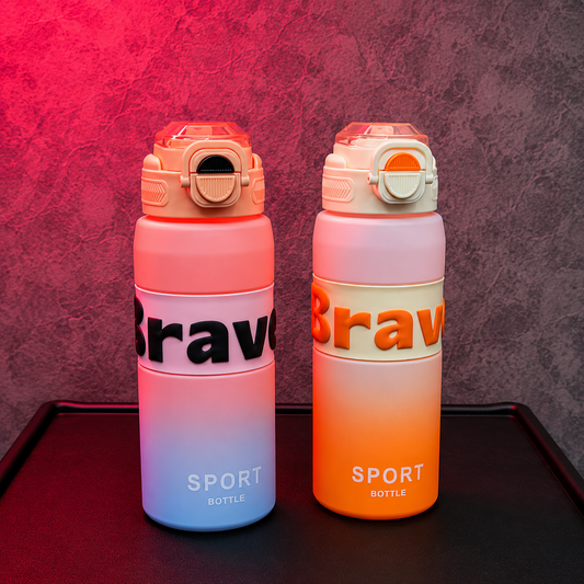 SportSip Kids Water Bottle available in pink-blue and orange gradient colours with flip-top straw lid and sporty design.
