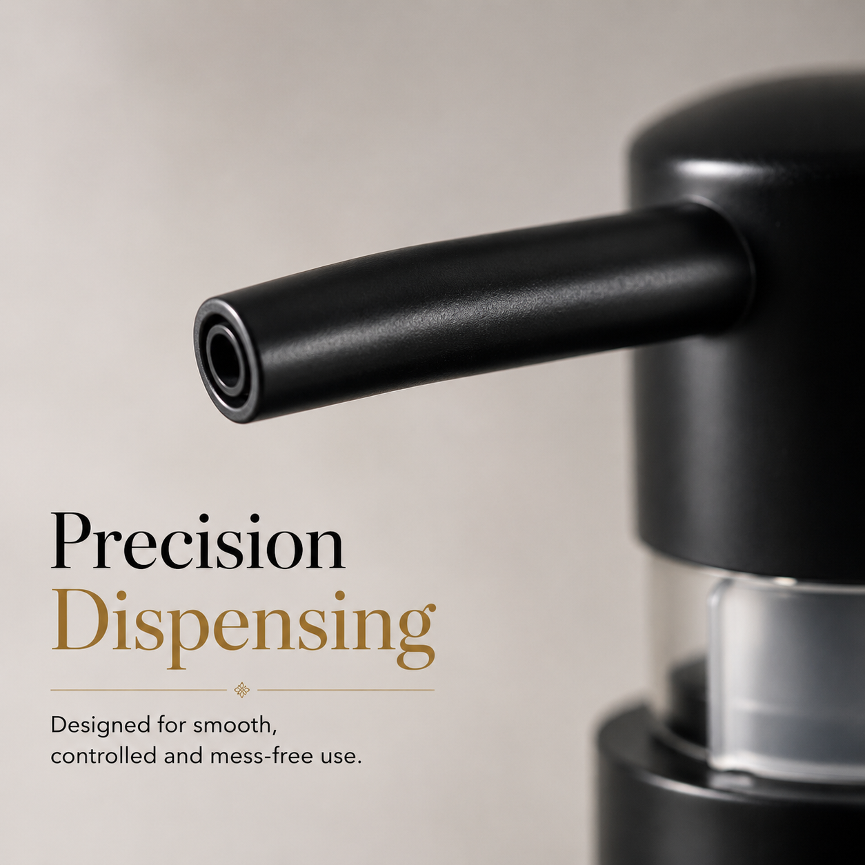 Close-up of Square Hand Wash Pump Dispenser Bottle nozzle showing smooth precision dispensing pump for liquid soap and hand wash