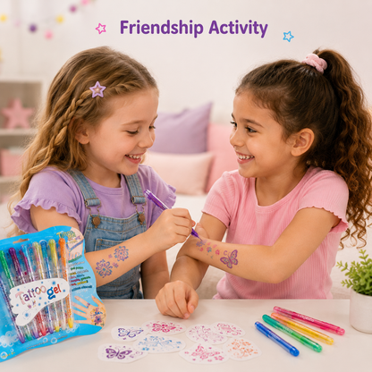 Kids Friendship Activity Temporary Tattoo Gel Pen Set with Colorful Tattoo Pens and Creative Body Art Fun