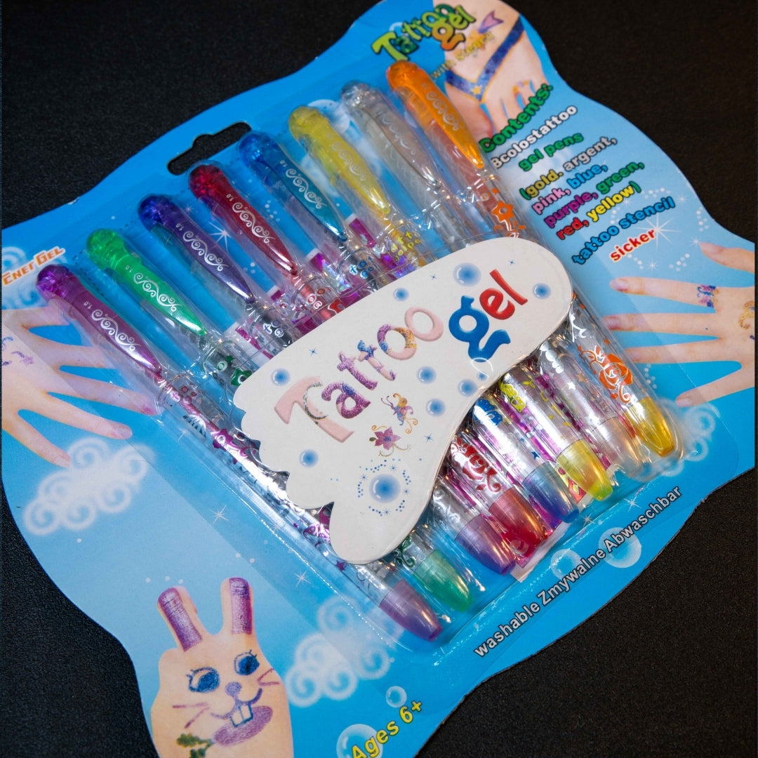 Temporary Tattoo Gel Pen Set for Kids with Washable Color Tattoo Pens and Creative Body Art Stencil Kit