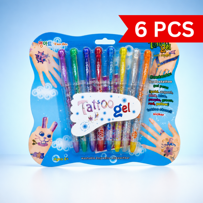 Temporary Tattoo Gel Pen Set for Kids with 8 Washable Color Pens and Tattoo Stencil Stickers