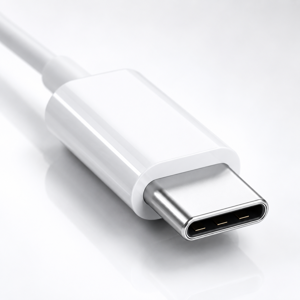 USB-C connector close-up for wired earphones with a durable white cable.