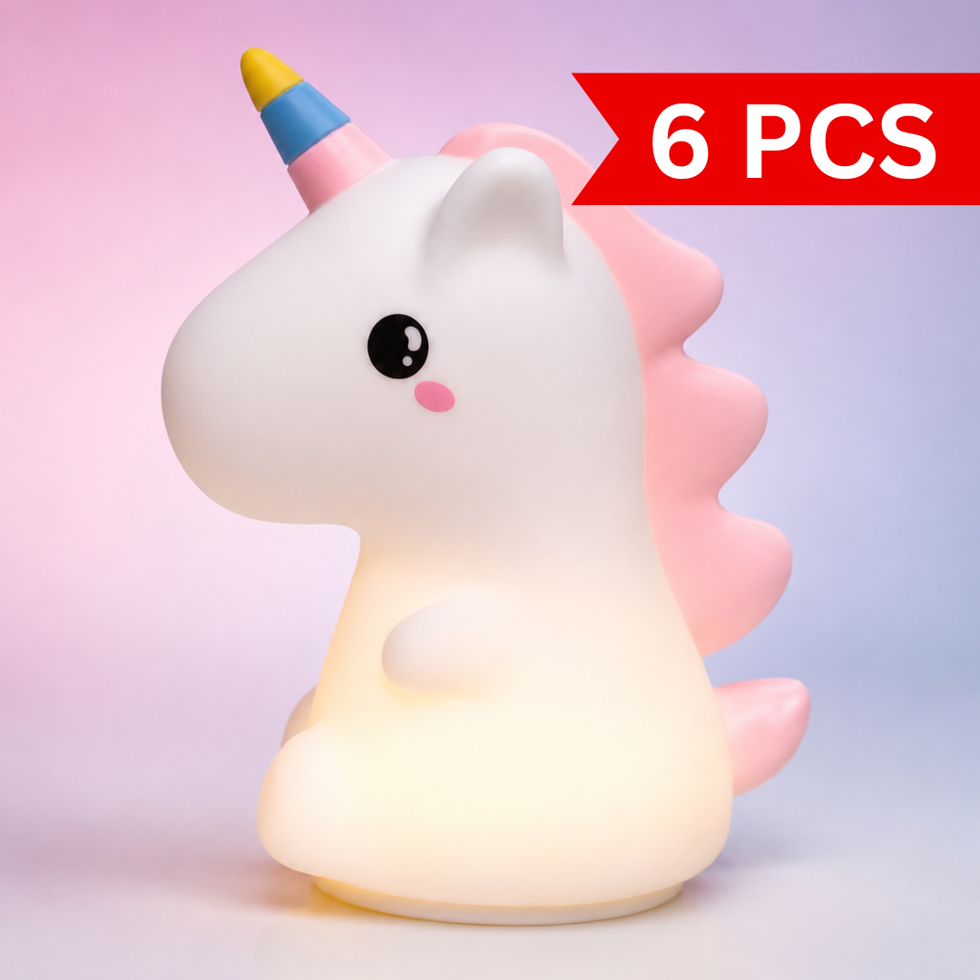 Cute unicorn LED bedside lamp with pastel design and soft ambient lighting for bedroom decoration
