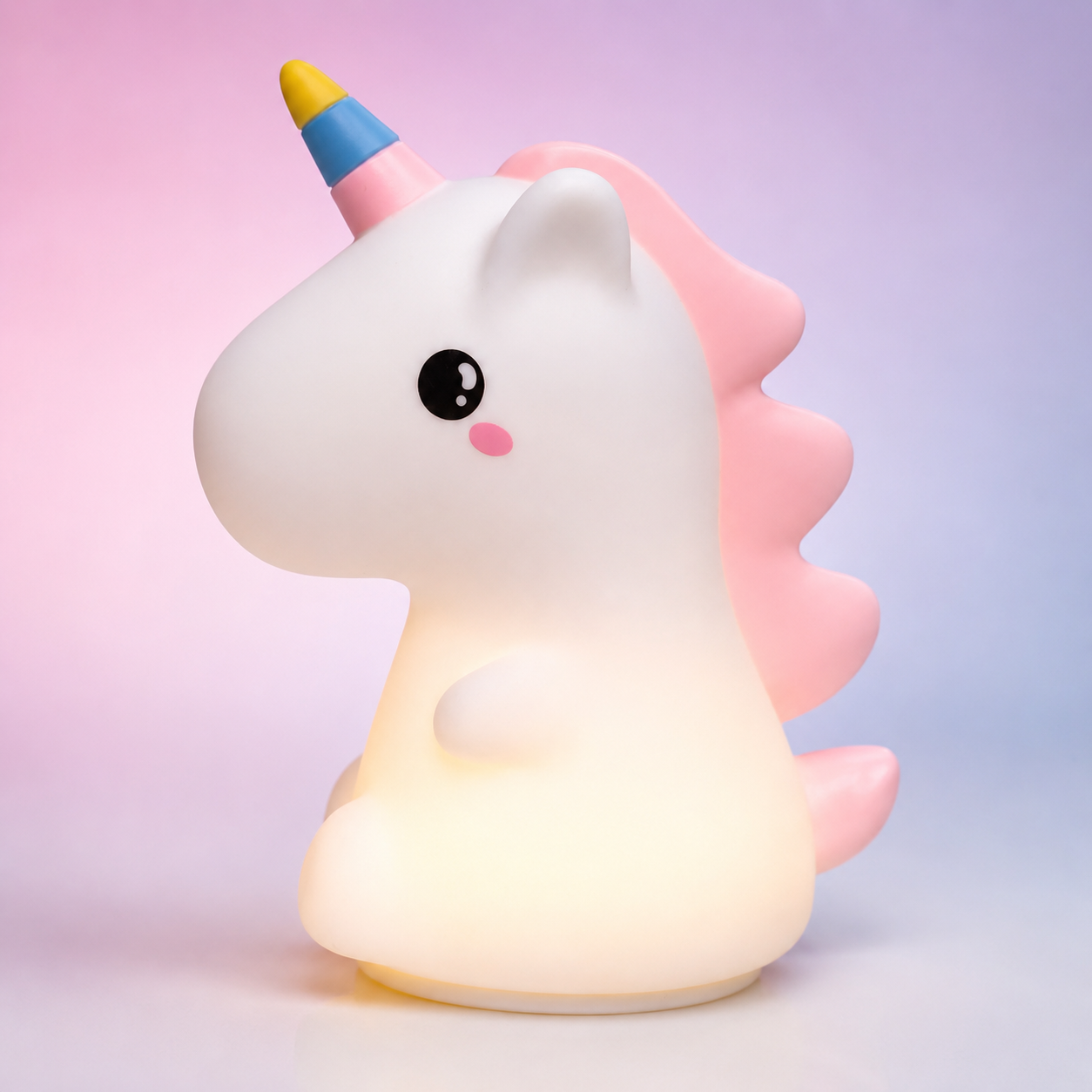 Cute unicorn LED bedside lamp with pastel design and soft ambient lighting for bedroom decoration
