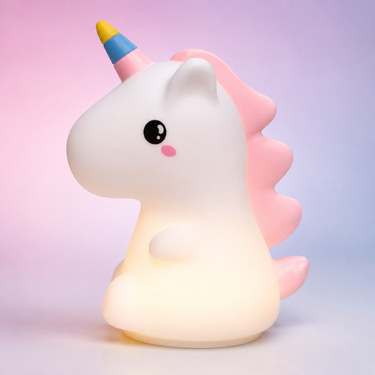 Cute unicorn LED bedside lamp with pastel design and soft ambient lighting for bedroom decoration
