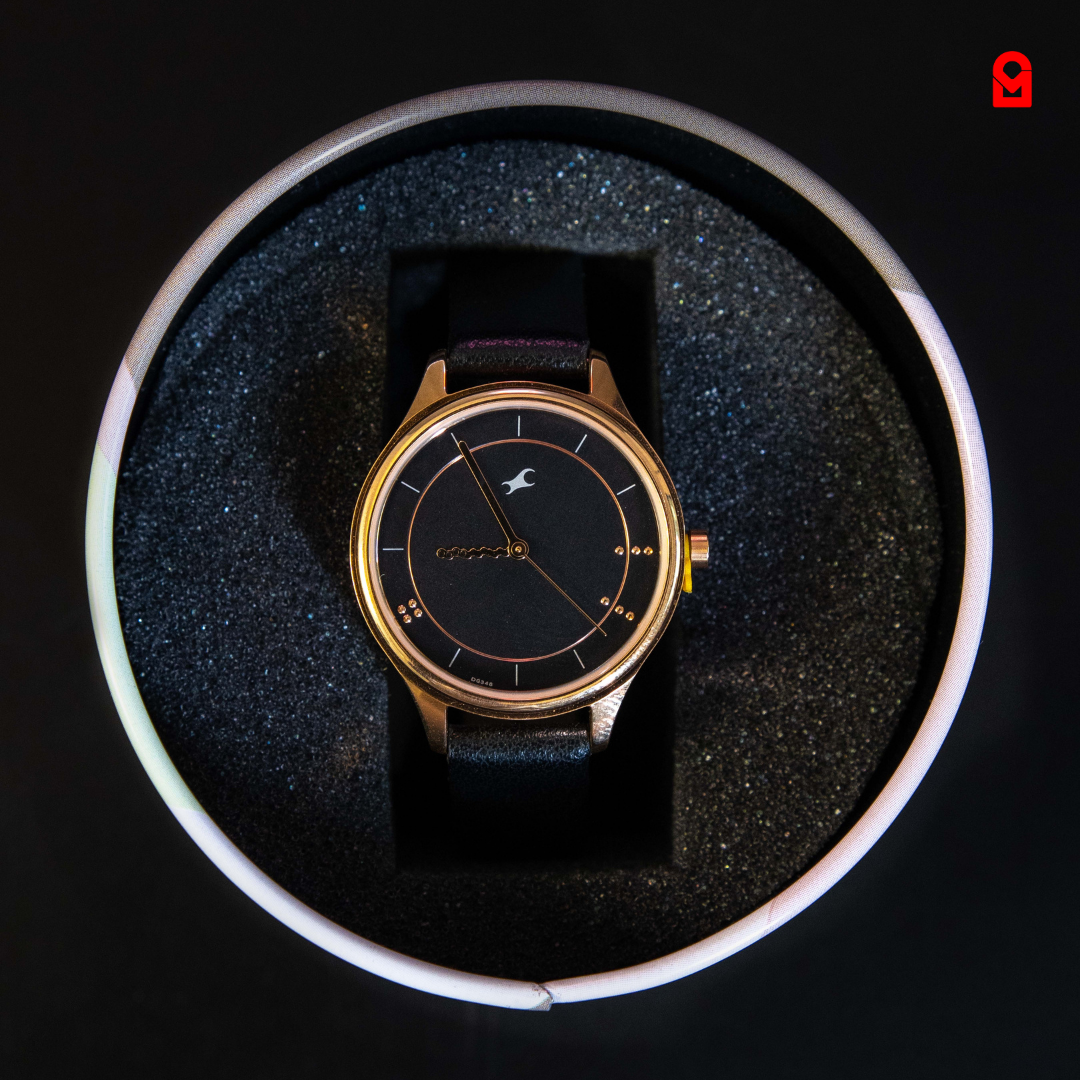 Velor Black & Gold Watch in premium gift box black leather strap gold case luxury timepiece.