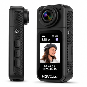 Mini 2.7K thumb action camera with HD display screen and compact portable design for travel vlogging and outdoor recording