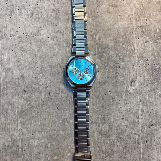 Digital World Time Leather Strap Watch with Square Retro Display