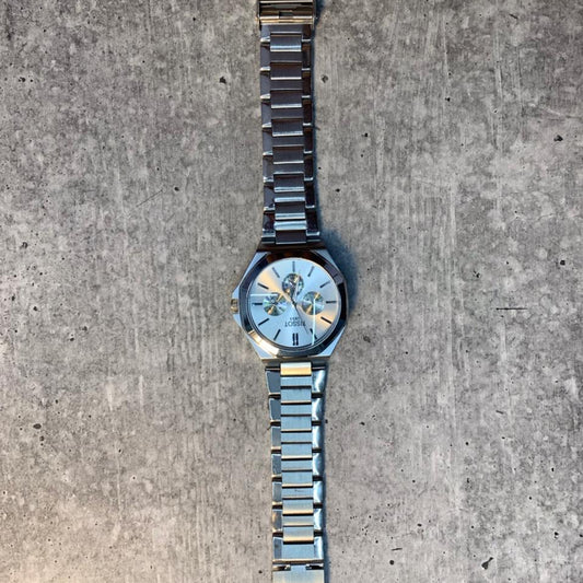 Digital World Time Leather Strap Watch with Retro Square Display