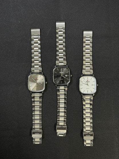 Forlix classic square dial replica watch with stainless steel bracelet and quartz movement available in silver black and white dials.