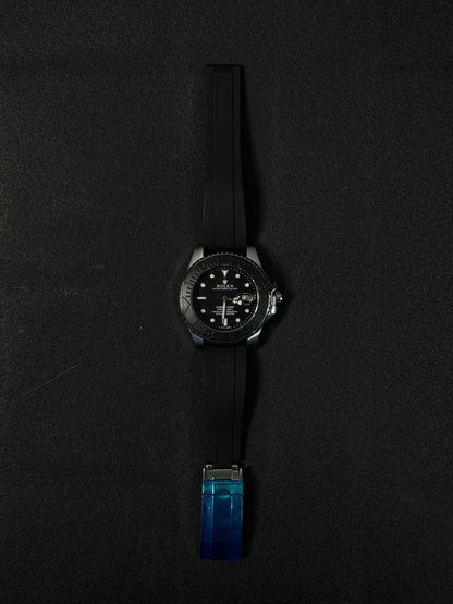 Premium replica wrist watch with black silicone band and luminous dial markers