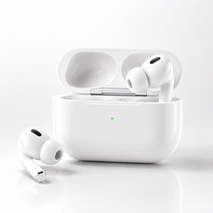 White ANC wireless earbuds with compact charging case, featuring soft silicone ear tips, Bluetooth connectivity, ergonomic in-ear design, and portable charging case on a clean white background.