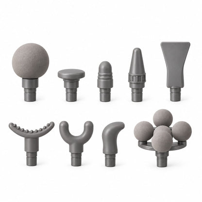 Professional massage gun with eight interchangeable massage heads for targeted body massage.