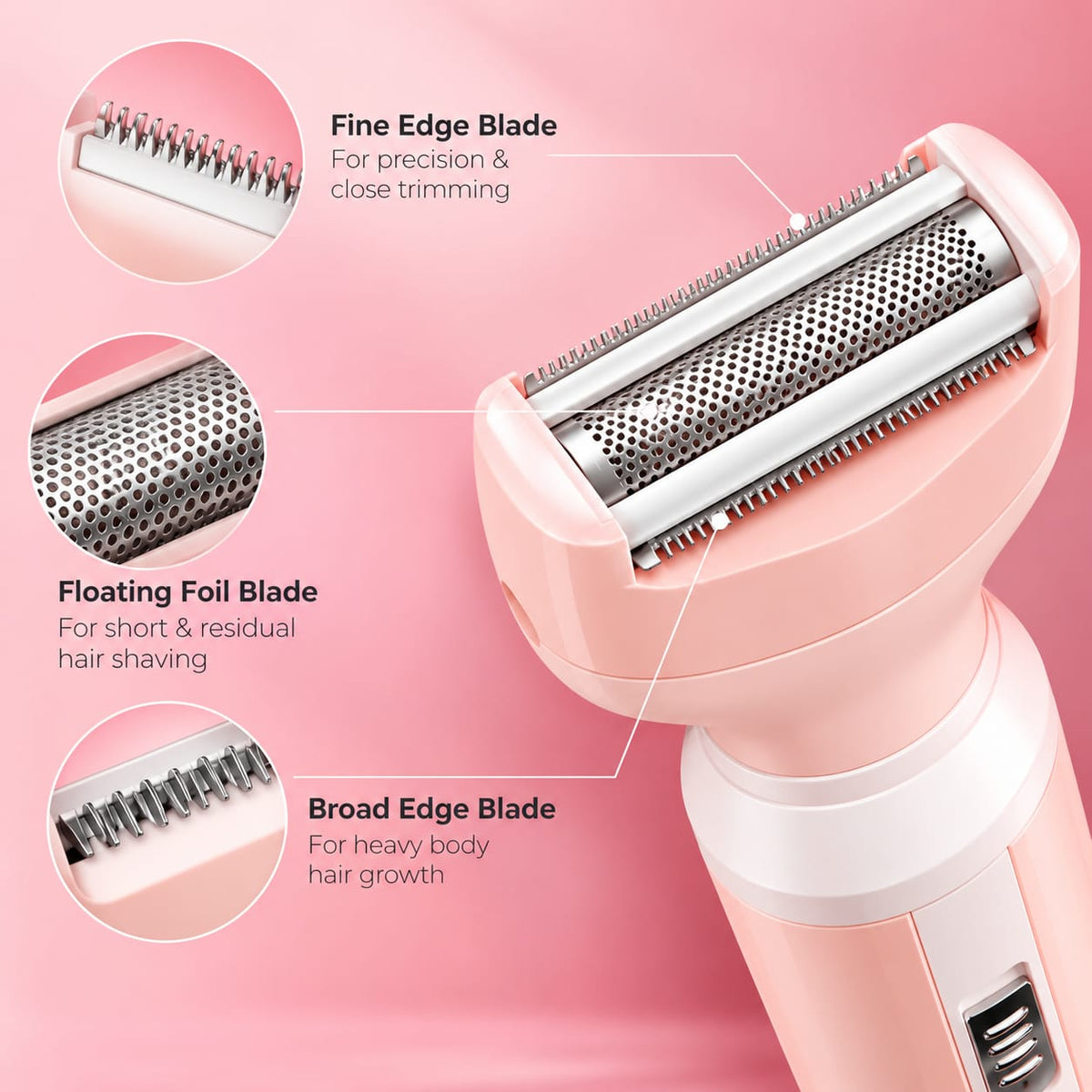 Kemei women’s trimmer precision blade and foil shaving head close-up